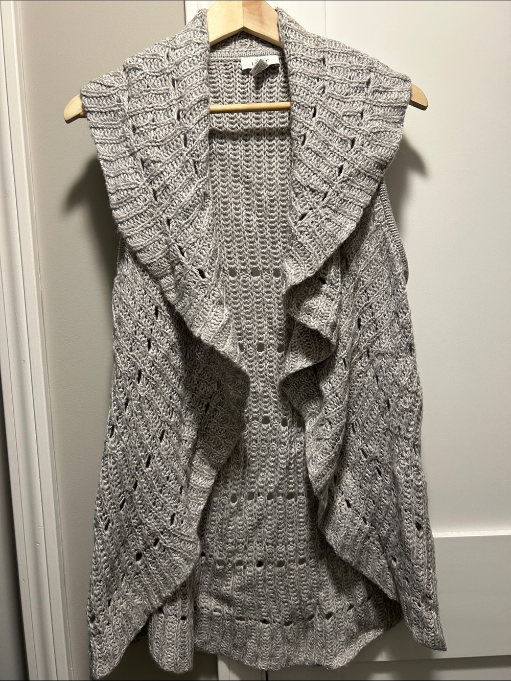LOFT Light Gray Open-Front Knit Drape Vest